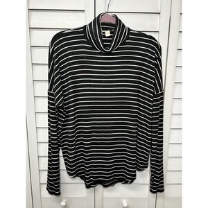 Michael Kors Striped Ribbed Oversized Mock Neck Dolman Sleeve Top Size XL Gray